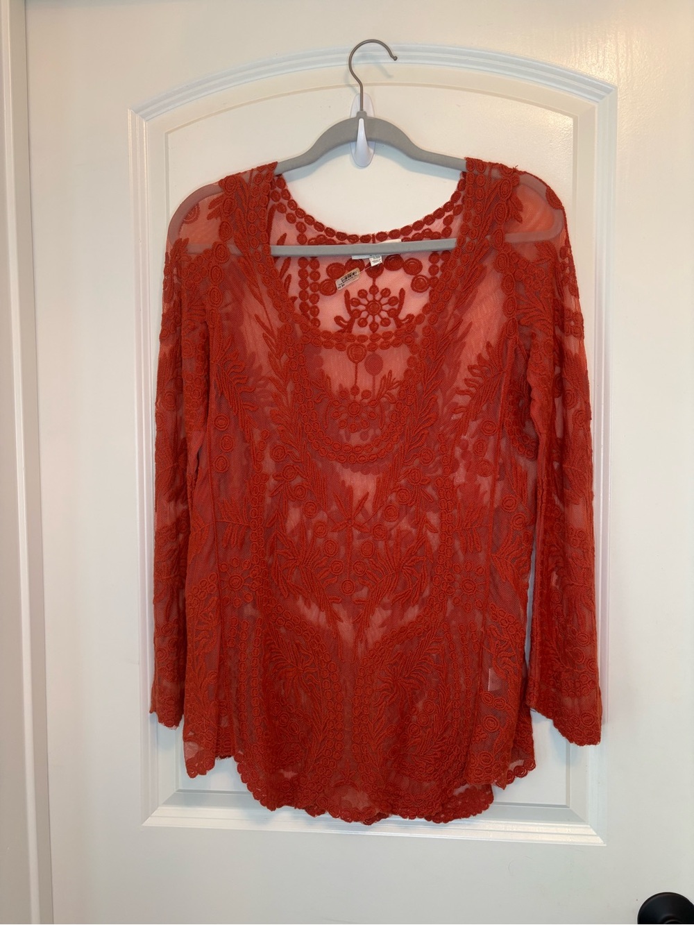 NWTS Women’s Umgee Cinnamon Sheer Lacy Long Sleeve Top